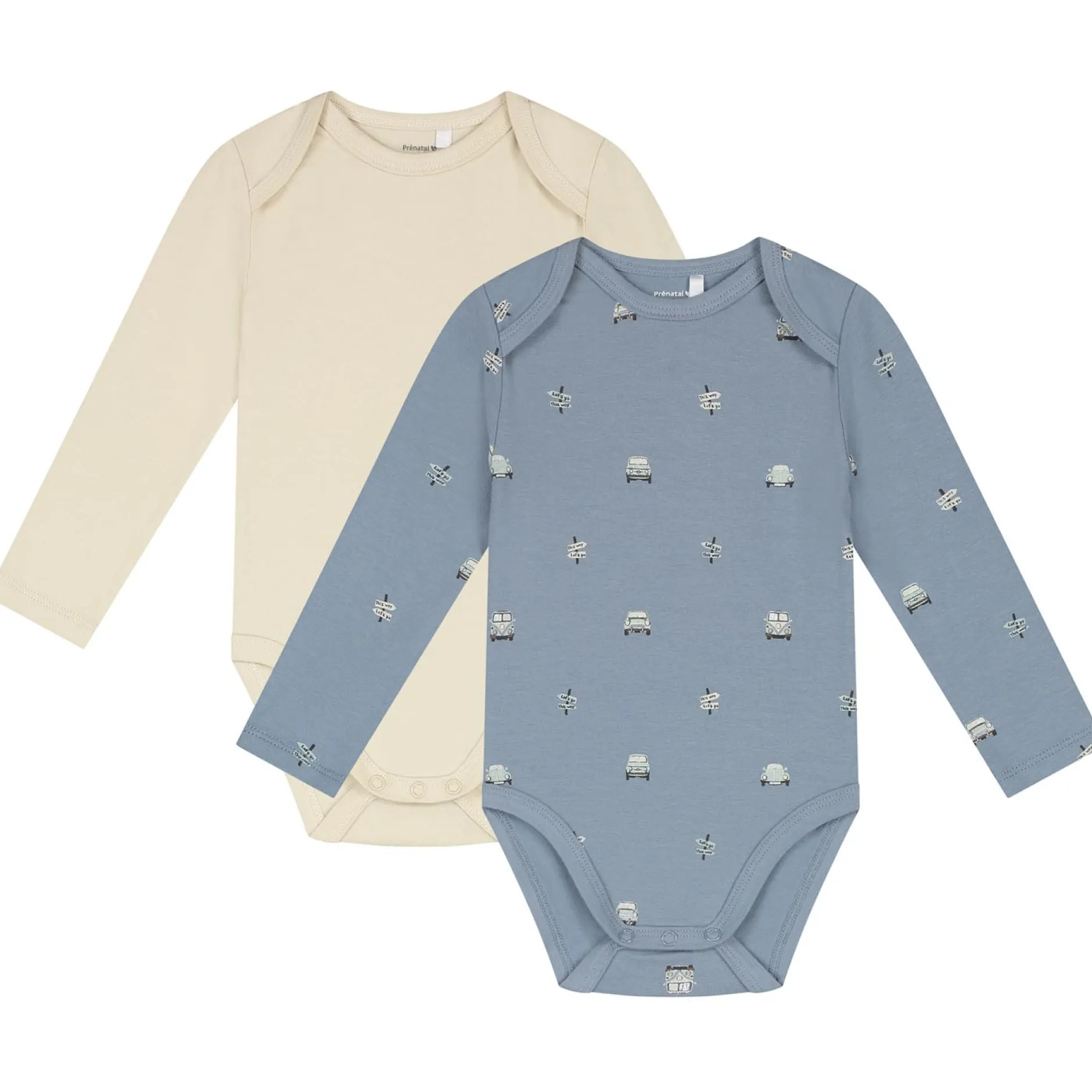 Rompers|Rompers*Prénatal romper retro auto 2 stuks lange mouwen all over print blauw Blue