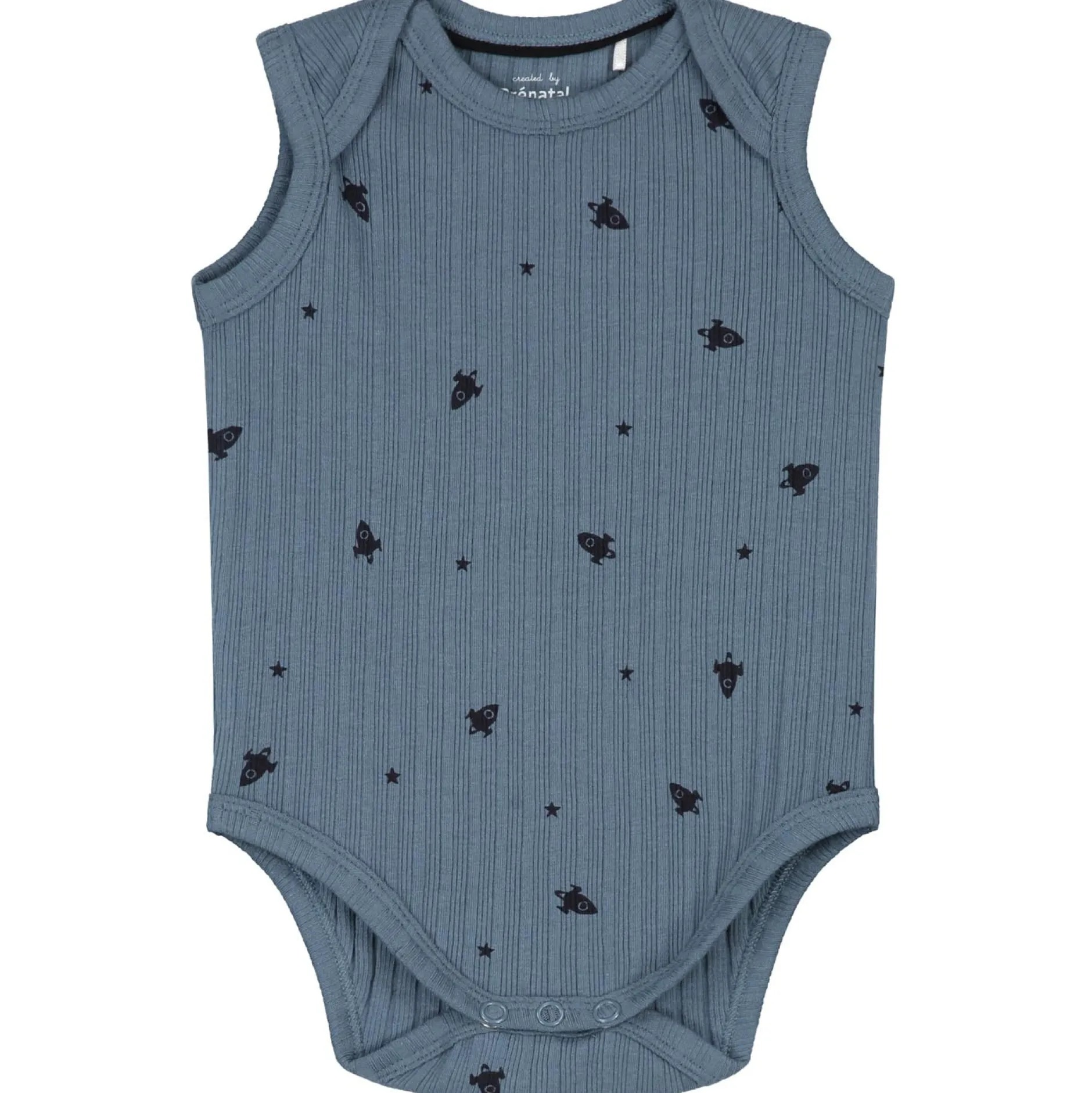 Rompers|Rompers*Prénatal romper ruimte rib mouwloos all over print blauw Steel Blue