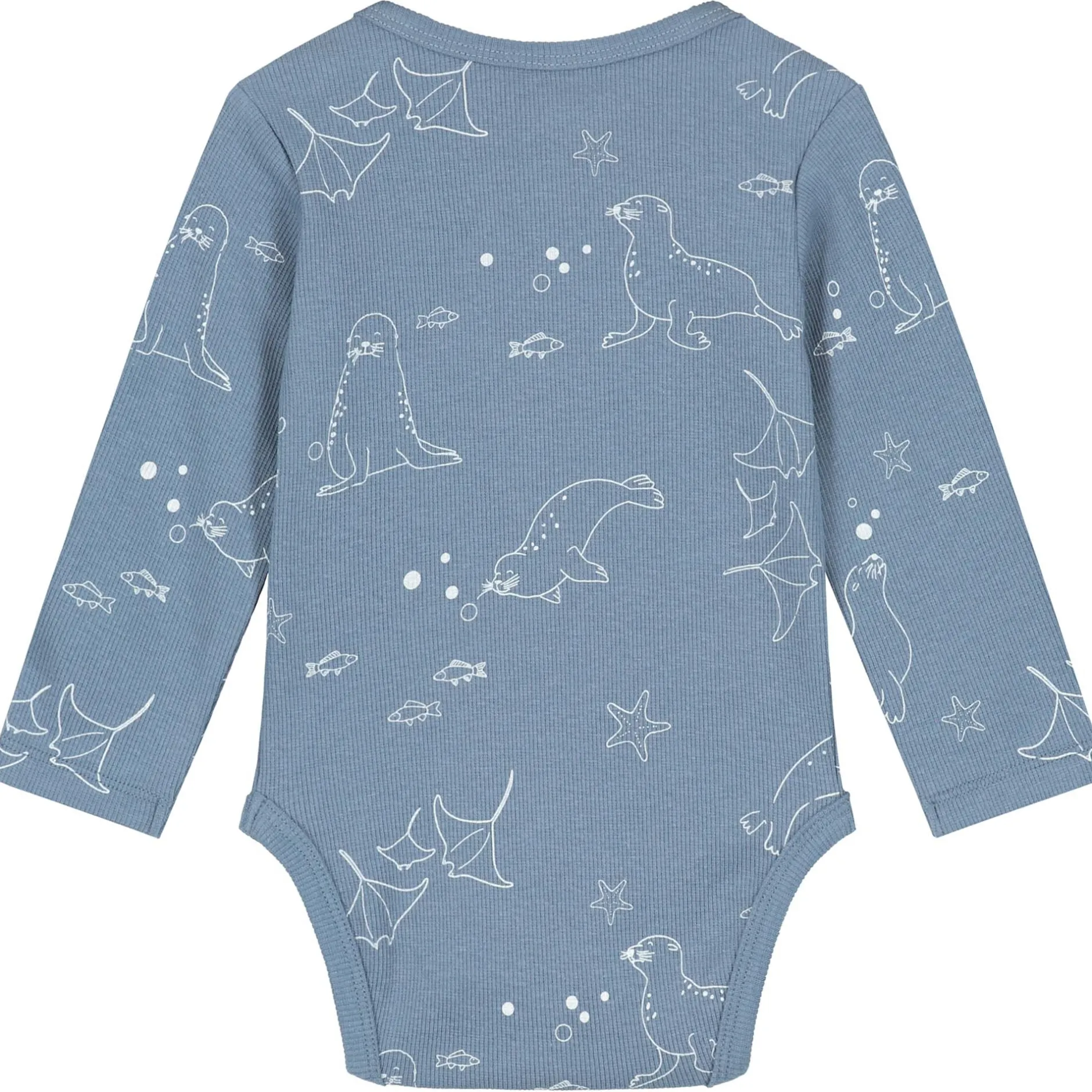 Rompers|Rompers*Prénatal romper zeehond rib lange mouwen all over print blauw Steel Blue
