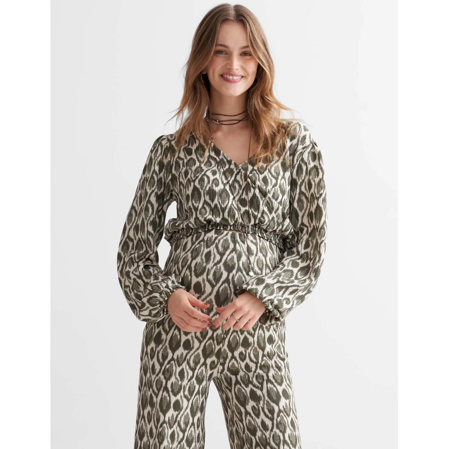 Voedingstops|Shirts & Tops*Prénatal voedingstop lange mouwen all over print beige Almond