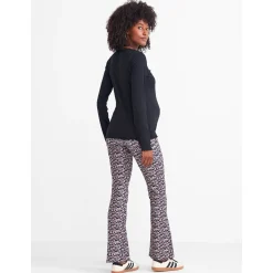Broeken*Prénatal zwangerschapsbroek lang bloemen zwart Black