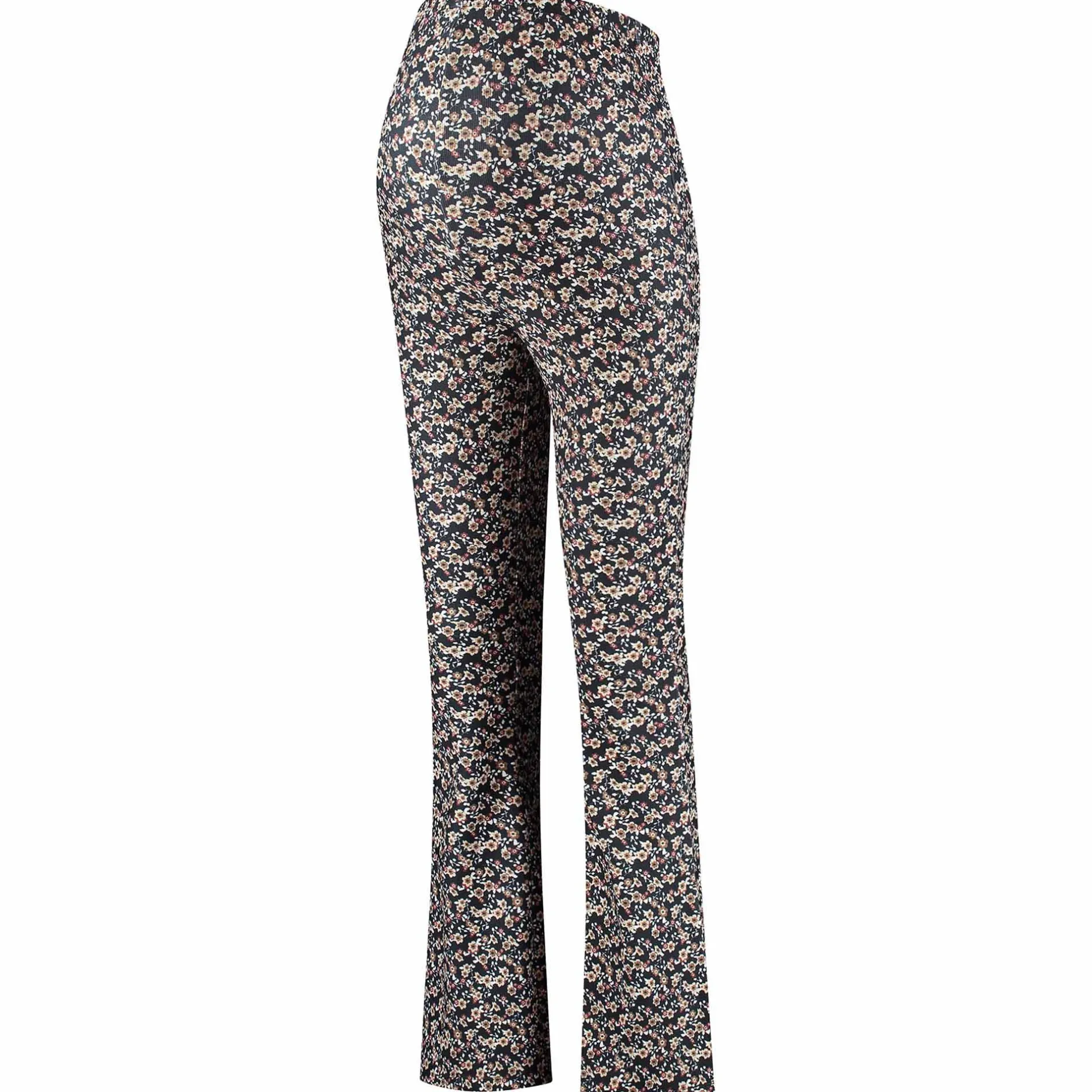 Broeken*Prénatal zwangerschapsbroek lang bloemen zwart Black
