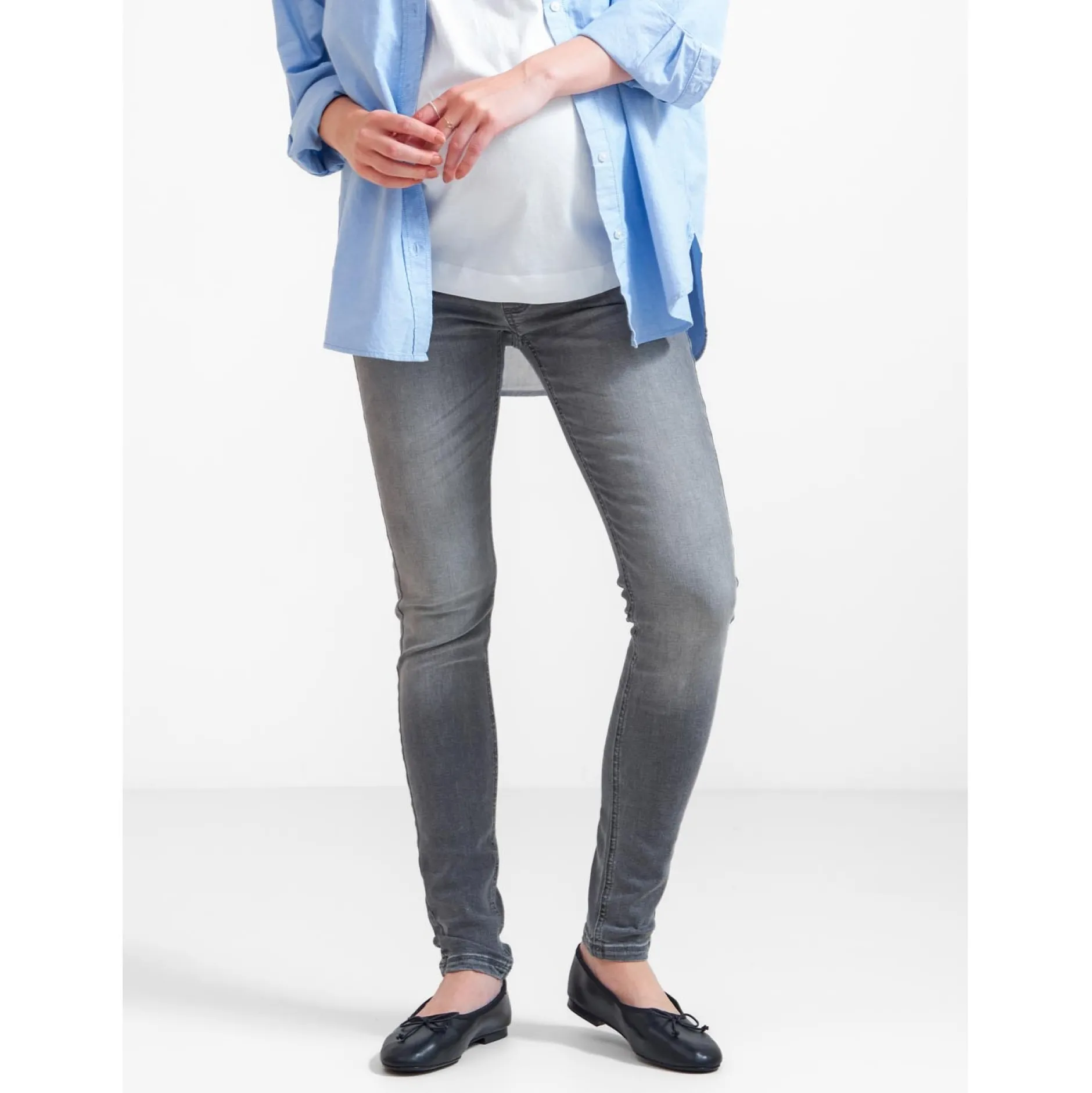 Jeans|Broeken*Prénatal zwangerschapsjeans lang effen grijs Mid Grey Denim
