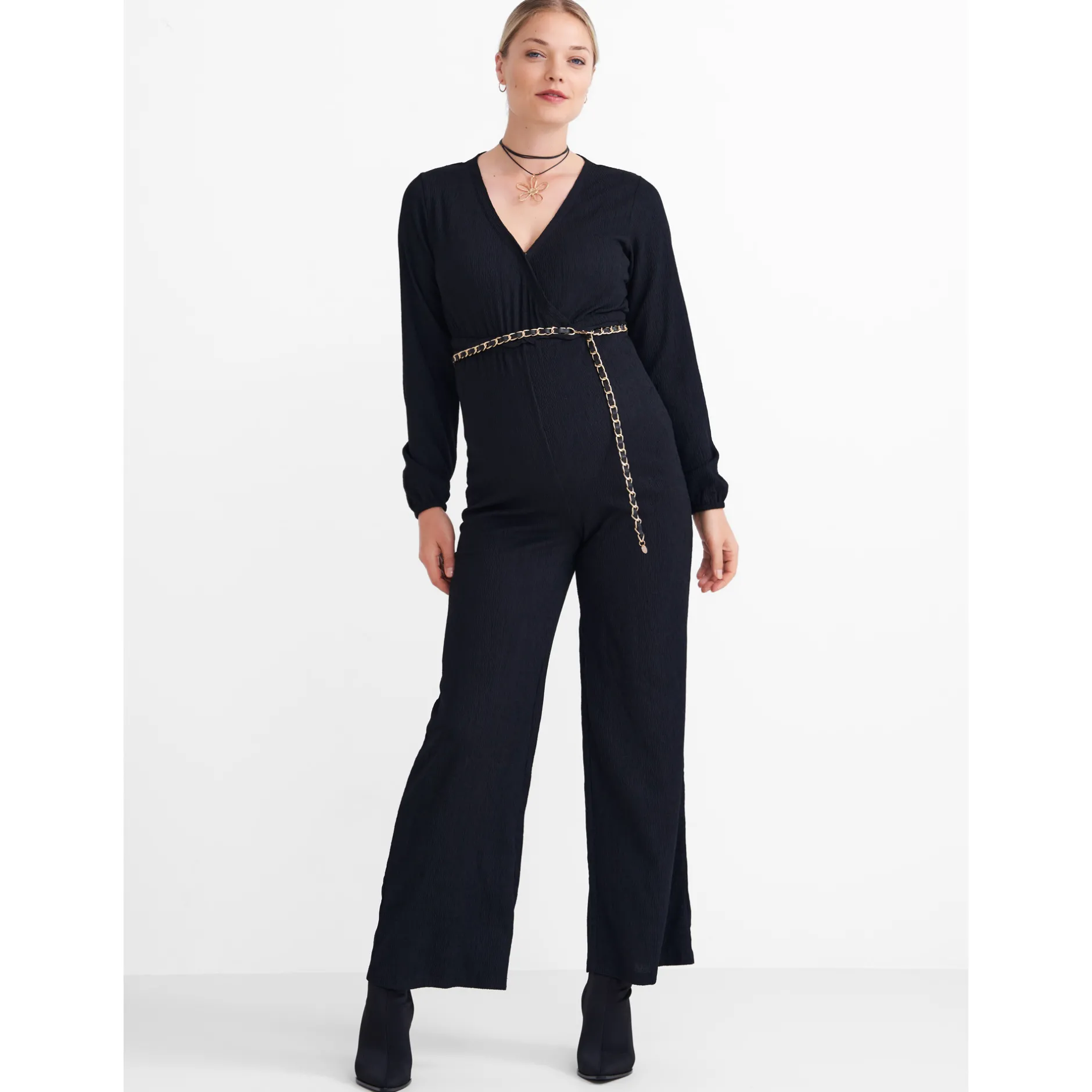 Voedingsjurken|Jurken & Rokken*Prénatal zwangerschapsjumpsuit lange mouwen effen zwart Black