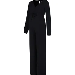 Voedingsjurken|Jurken & Rokken*Prénatal zwangerschapsjumpsuit lange mouwen effen zwart Black