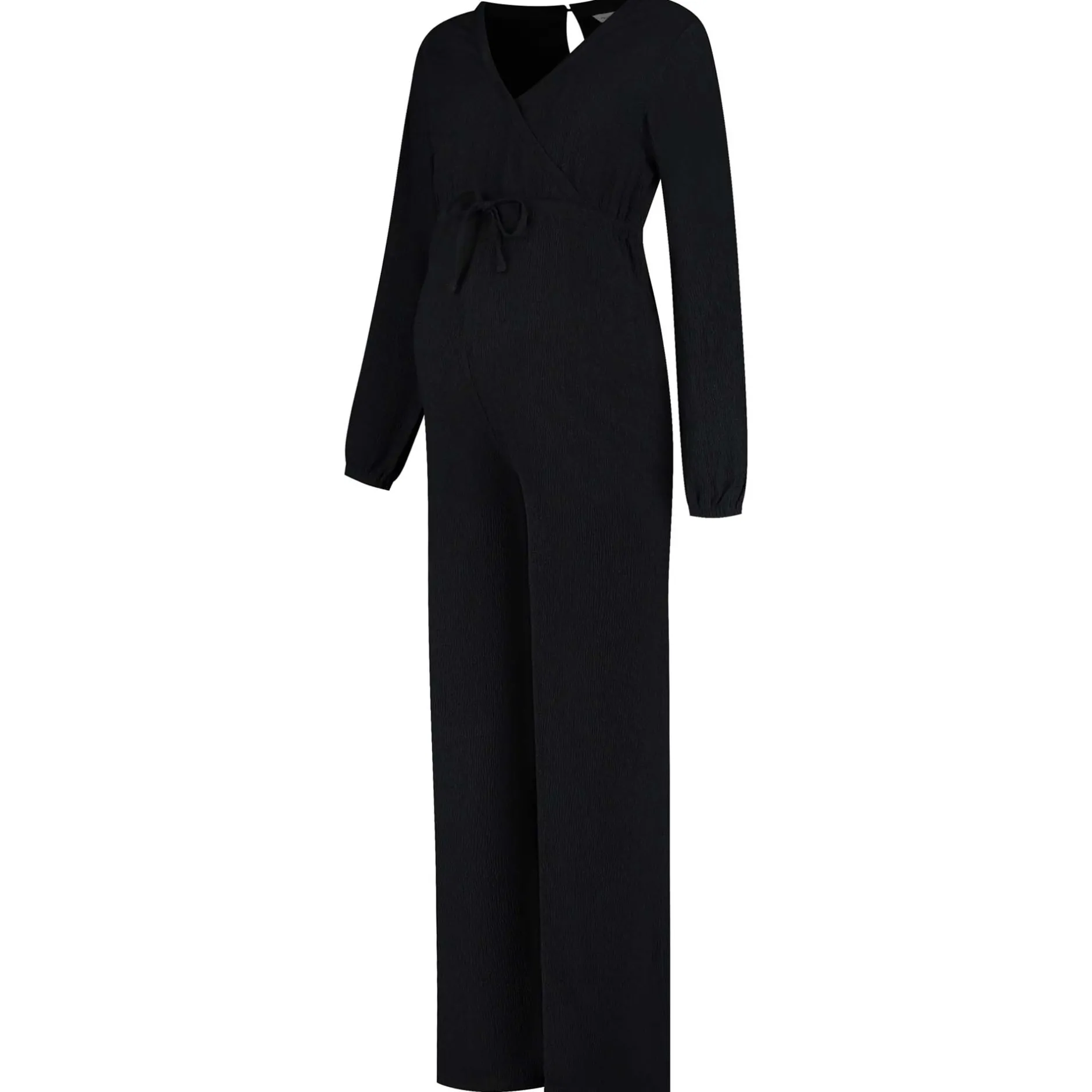 Voedingsjurken|Jurken & Rokken*Prénatal zwangerschapsjumpsuit lange mouwen effen zwart Black