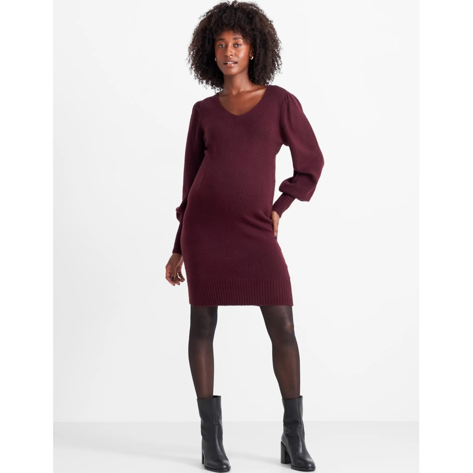 Jurken & Rokken*Prénatal zwangerschapsjurk lange mouwen effen rood Mid Red Melange