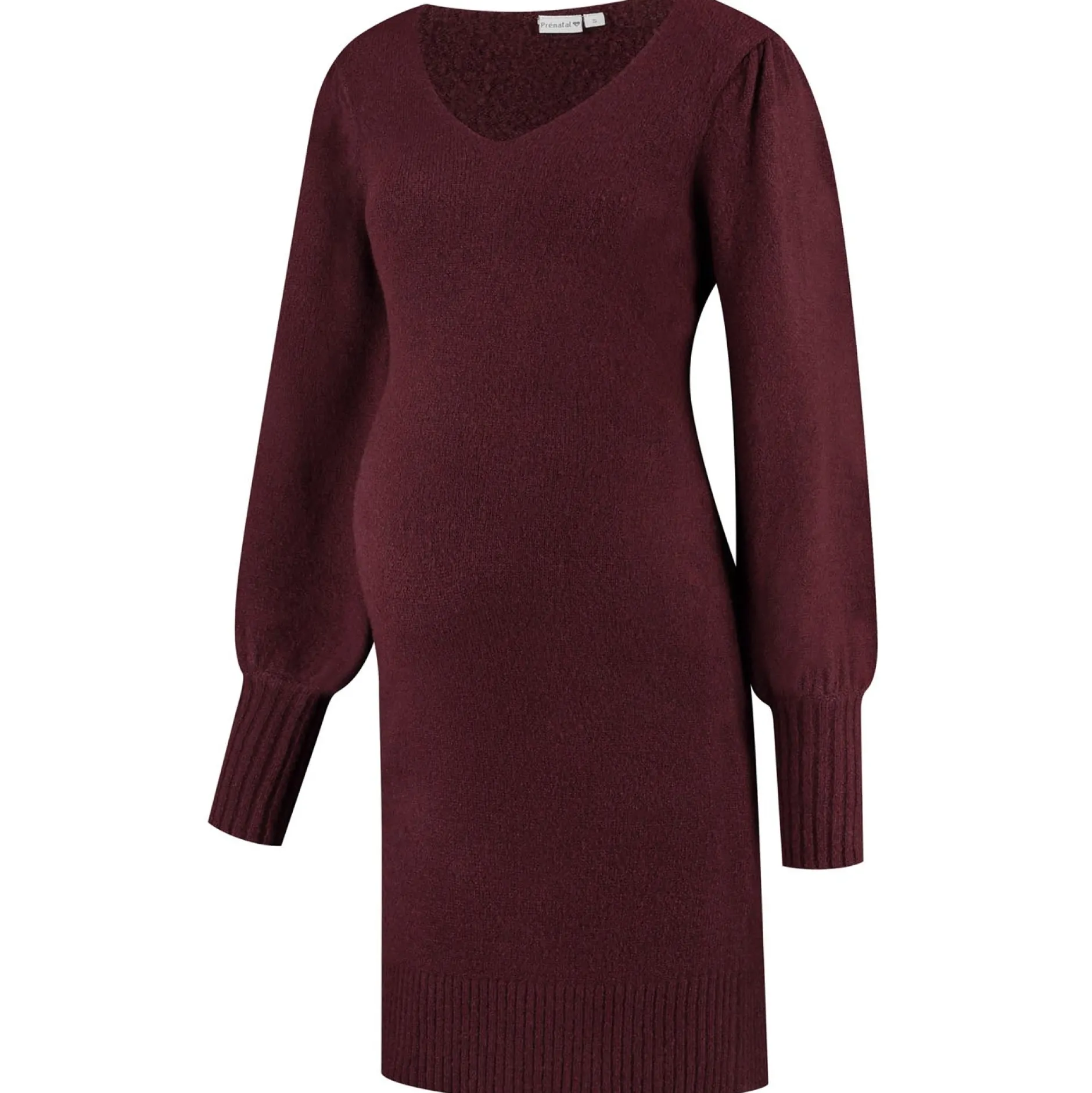 Jurken & Rokken*Prénatal zwangerschapsjurk lange mouwen effen rood Mid Red Melange