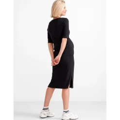 Voedingsjurken|Basics*Prénatal zwangerschapsjurk korte mouwen effen zwart Black