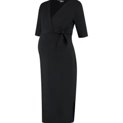 Voedingsjurken|Basics*Prénatal zwangerschapsjurk korte mouwen effen zwart Black
