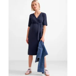 Voedingsjurken|Basics*Prénatal zwangerschapsjurk korte mouwen effen blauw Dark Navy Blue