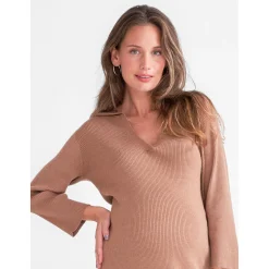 Jurken & Rokken*Prénatal zwangerschapsjurk driekwart mouwen  bruin Light Brown Melange
