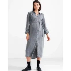 Voedingsjurken|Jurken & Rokken*Prénatal zwangerschapsjurk maxi effen grijs Mid Grey Denim