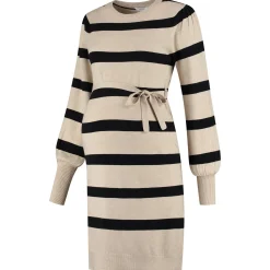 Jurken & Rokken*Prénatal zwangerschapsjurk lange mouwen strepen beige Light Brown Melange