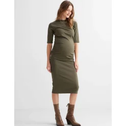Jurken & Rokken*Prénatal zwangerschapsjurk driekwart mouwen effen groen Dark Leaf Green