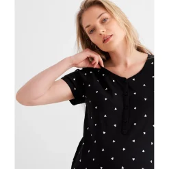 Pyjama's*Prénatal zwangerschapsnachtjapon korte mouwen hartjes zwart Black