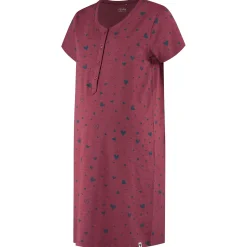 Pyjama's*Prénatal zwangerschapsnachtjapon korte mouwen hartjes rood Dark Redshade