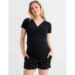 Pyjama's*Prénatal zwangerschapspyjama T-shirt korte mouwen effen zwart Black