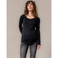 Basics|Shirts & Tops*Prénatal zwangerschapsshirt lange mouwen effen zwart Black