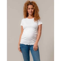 Basics|Shirts & Tops*Prénatal zwangerschapsshirt korte mouwen effen beige Ecru