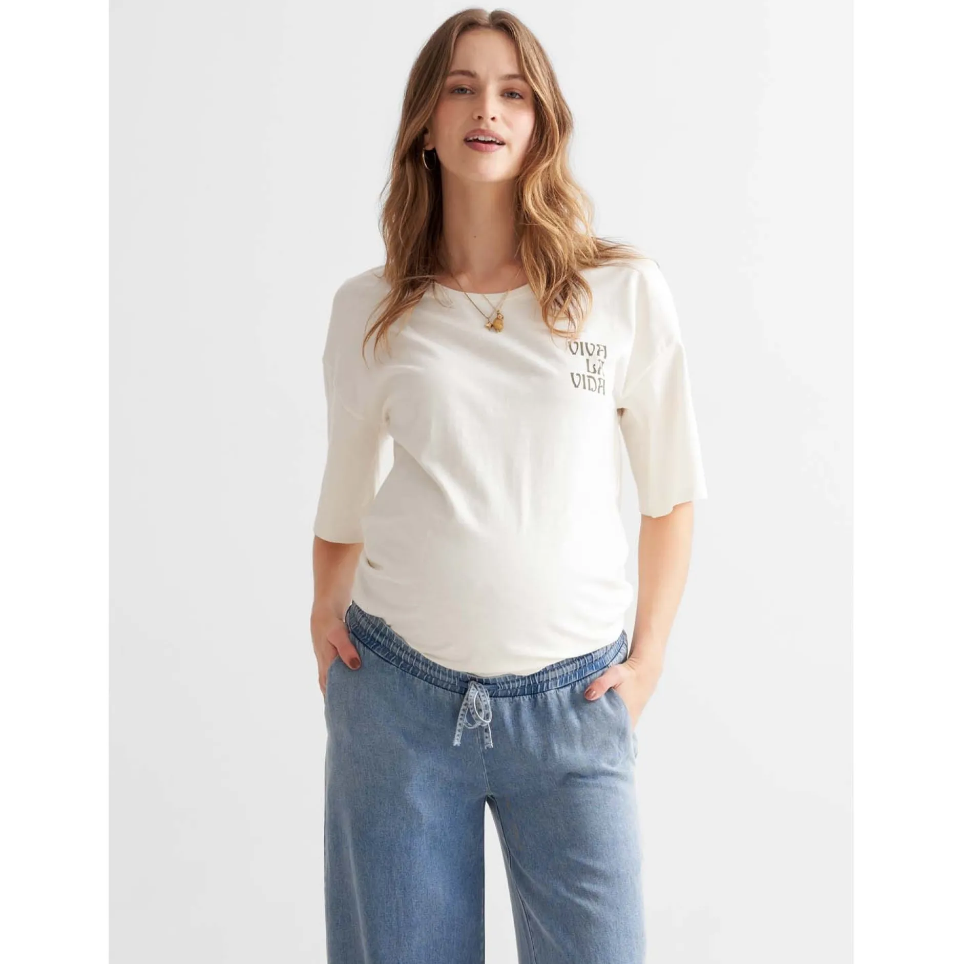 Shirts & Tops*Prénatal zwangerschapsshirt driekwart mouwen bloemen wit Ivoor Wit
