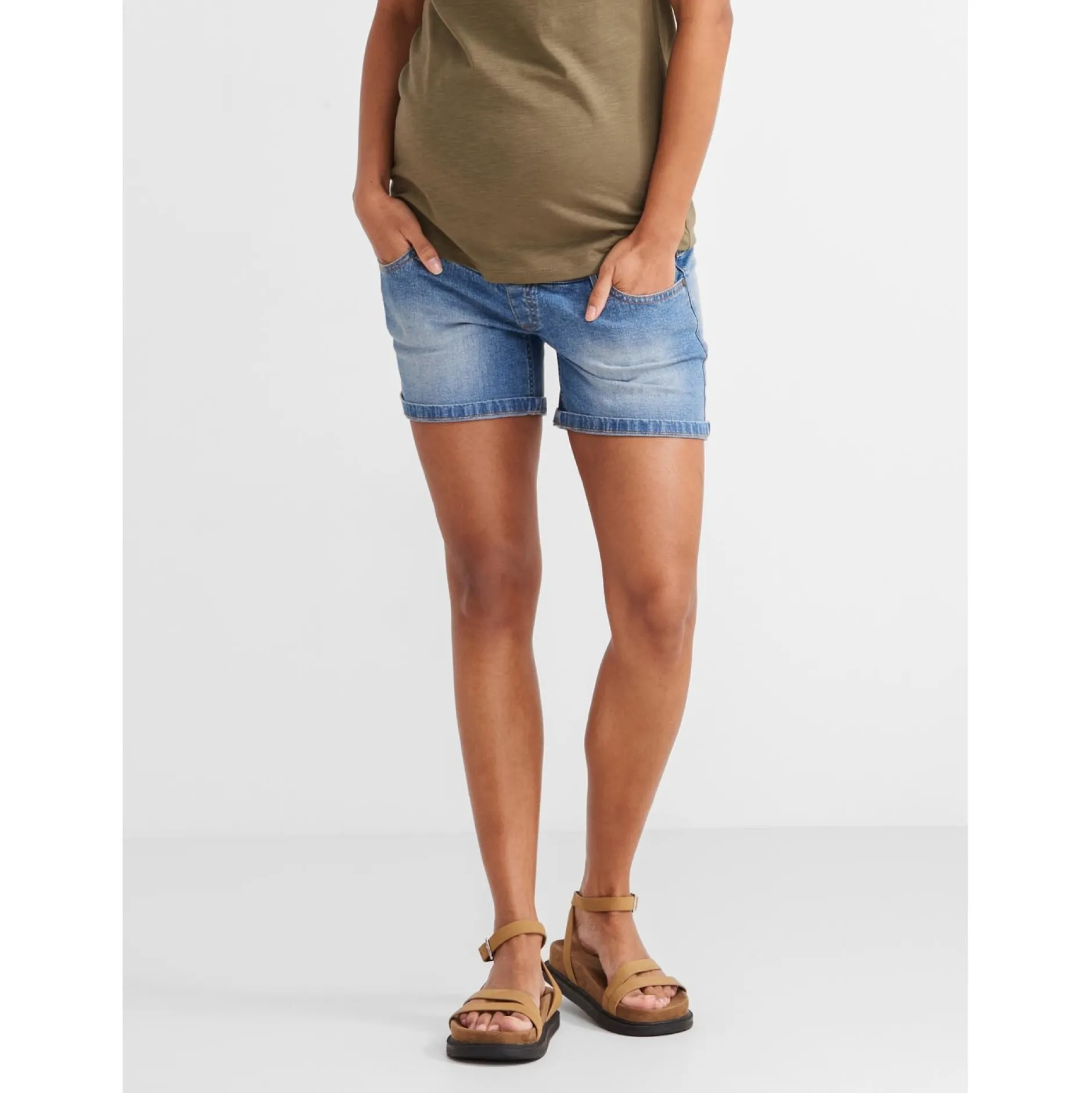 Basics|Broeken*Prénatal zwangerschapsshort kort blauw Mid Blue Denim