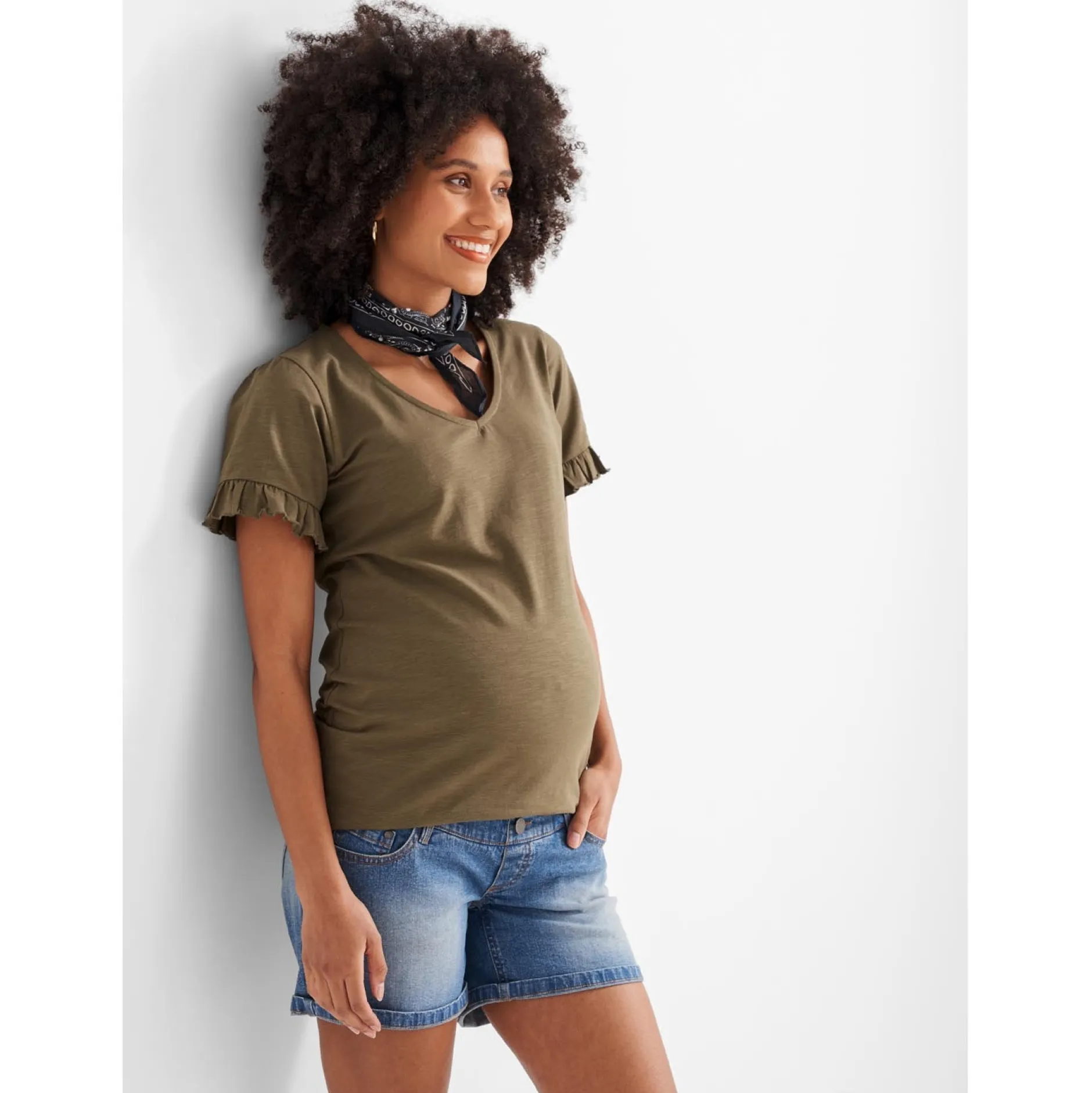 Basics|Broeken*Prénatal zwangerschapsshort kort blauw Mid Blue Denim