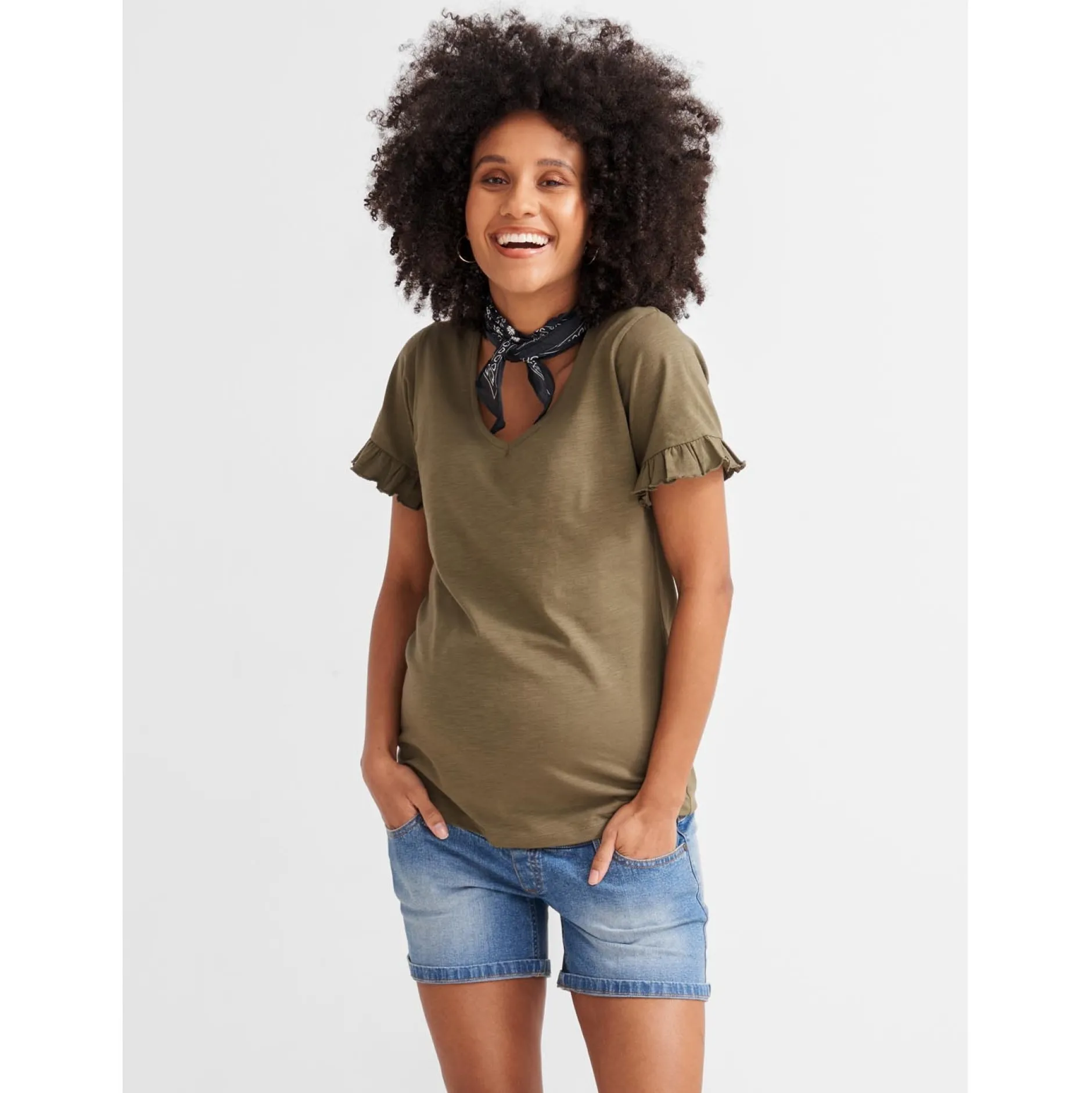Basics|Broeken*Prénatal zwangerschapsshort kort blauw Mid Blue Denim
