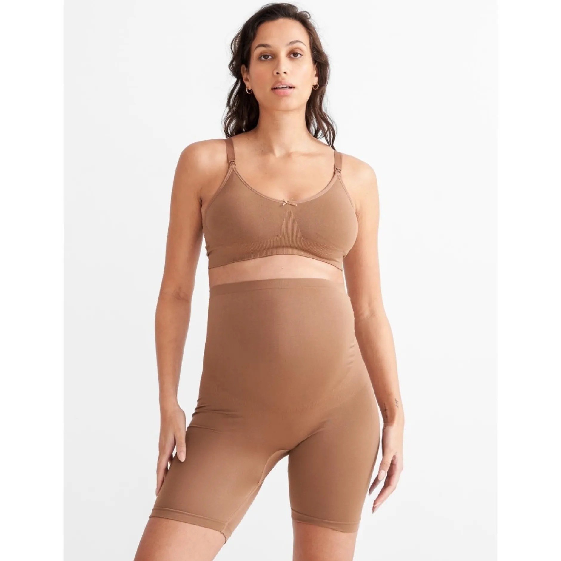 Slips*Prénatal zwangerschapsshort seamless lang effen bruin Taupebrown