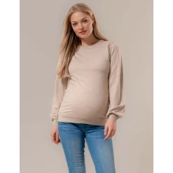 Basics|Truien & Vesten*Prénatal zwangerschapstrui lange mouwen effen beige Light Brown Melange