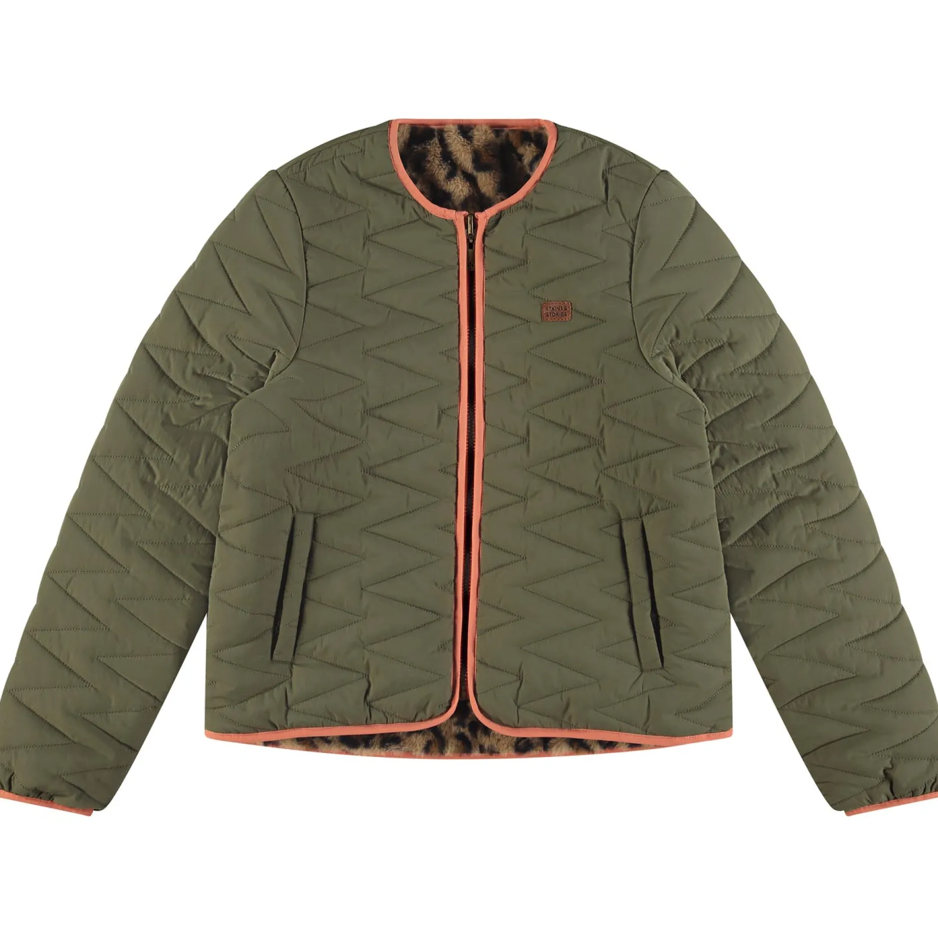 Jassen|Jassen*Stains & Stories jas lange mouwen panterprint bruin Beigebrown