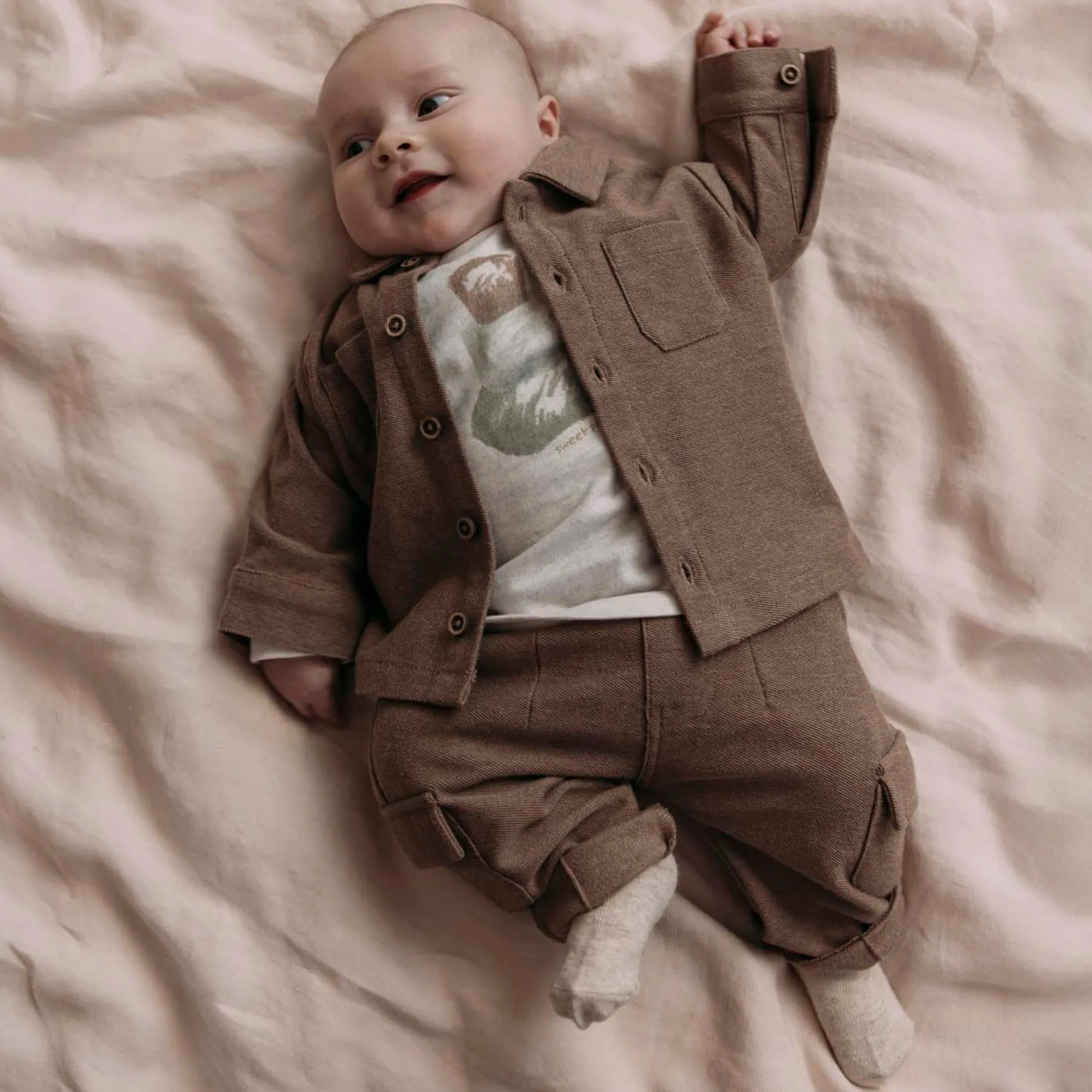 Broeken & Tuinbroeken|Broeken*Sweet Petit baby broek lange mouwen effen bruin DarkSand Melange