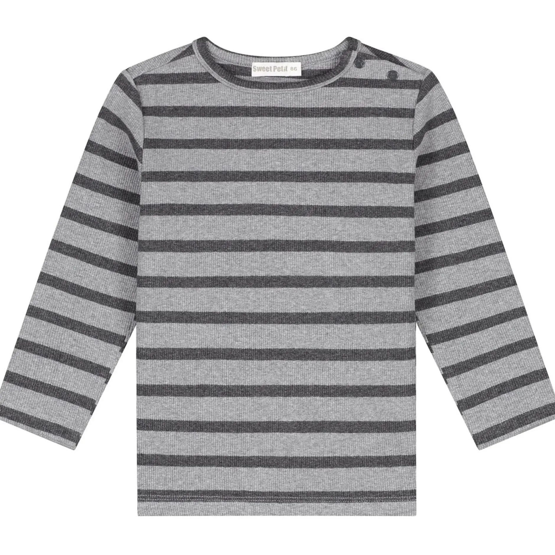 Shirts & Blouses|Shirts & Blouses*Sweet Petit baby shirt Mees lange mouwen strepen grijs Mid Stone Melange