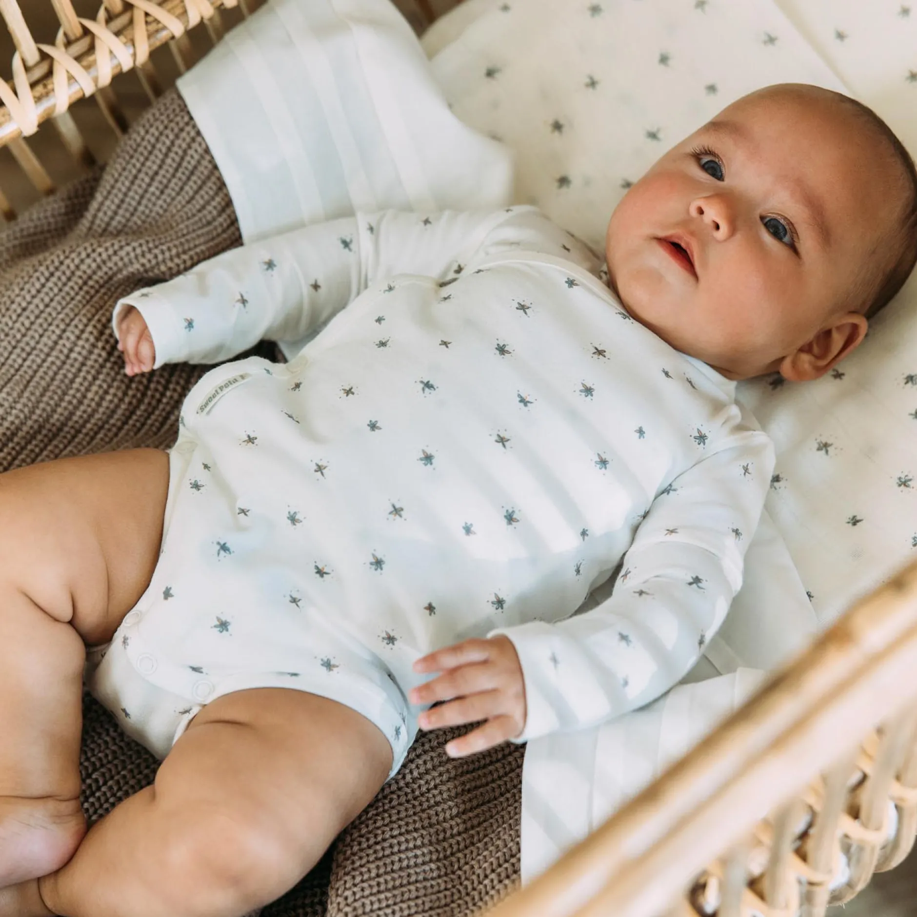 Rompers|Rompers*Sweet Petit Mini romper lange mouwen all over print wit Ivory White