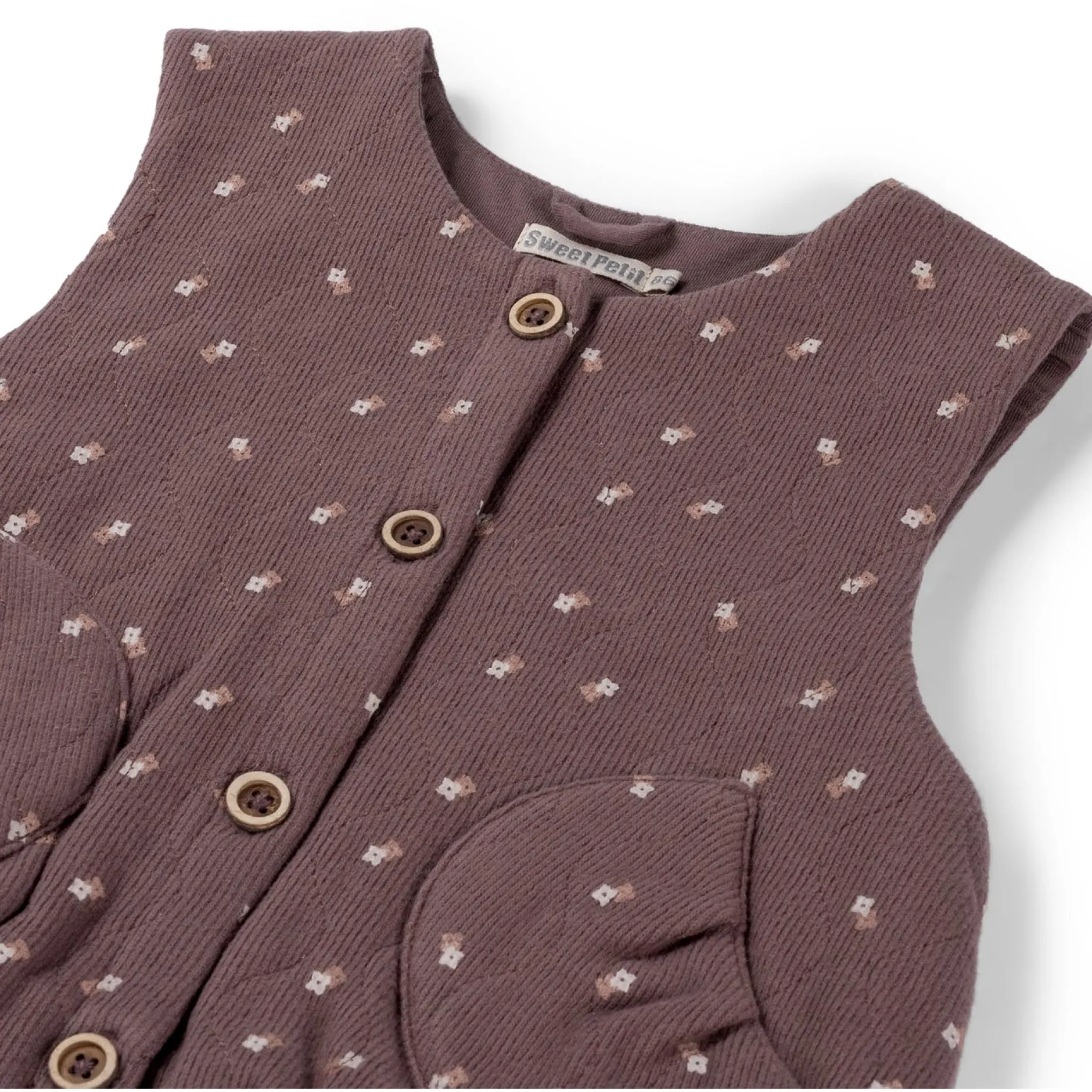 Truien & Vesten|Vesten*Sweet Petit peuter gilet Jitte mouwloos all over print bruin Dark Mud Brown