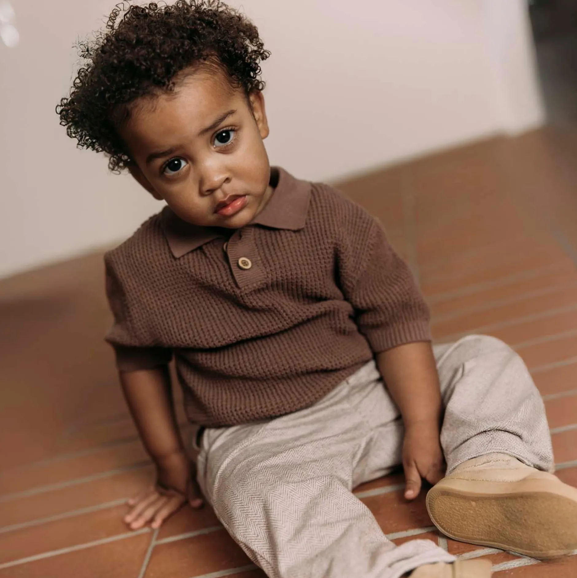 Truien & Vesten|Truien & Sweaters*Sweet Petit peuter polo korte mouwen effen bruin Red Brown