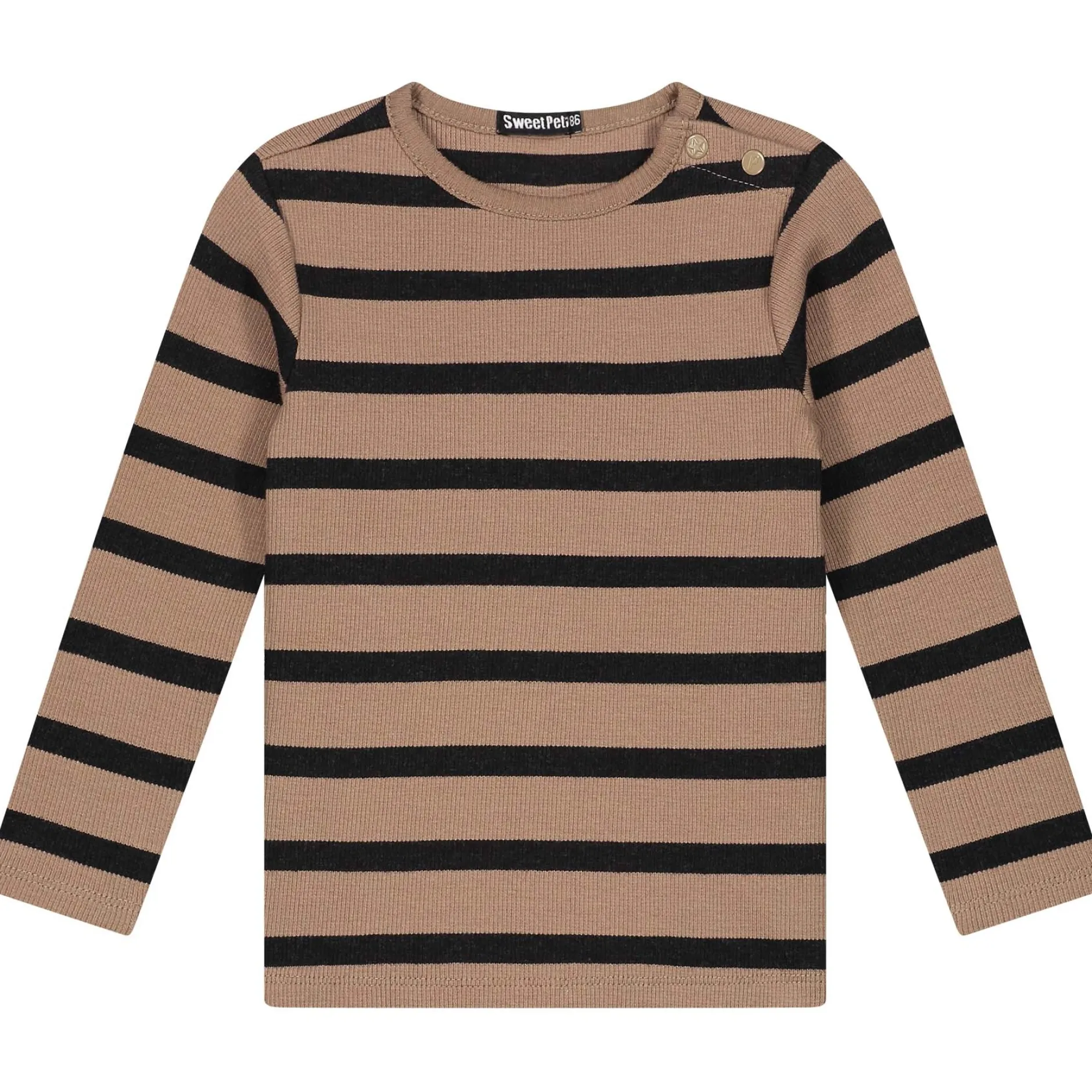 Shirts & Blouses|Shirts & Blouses*Sweet Petit peuter shirt Sepp lange mouwen strepen taupe Taupebrown