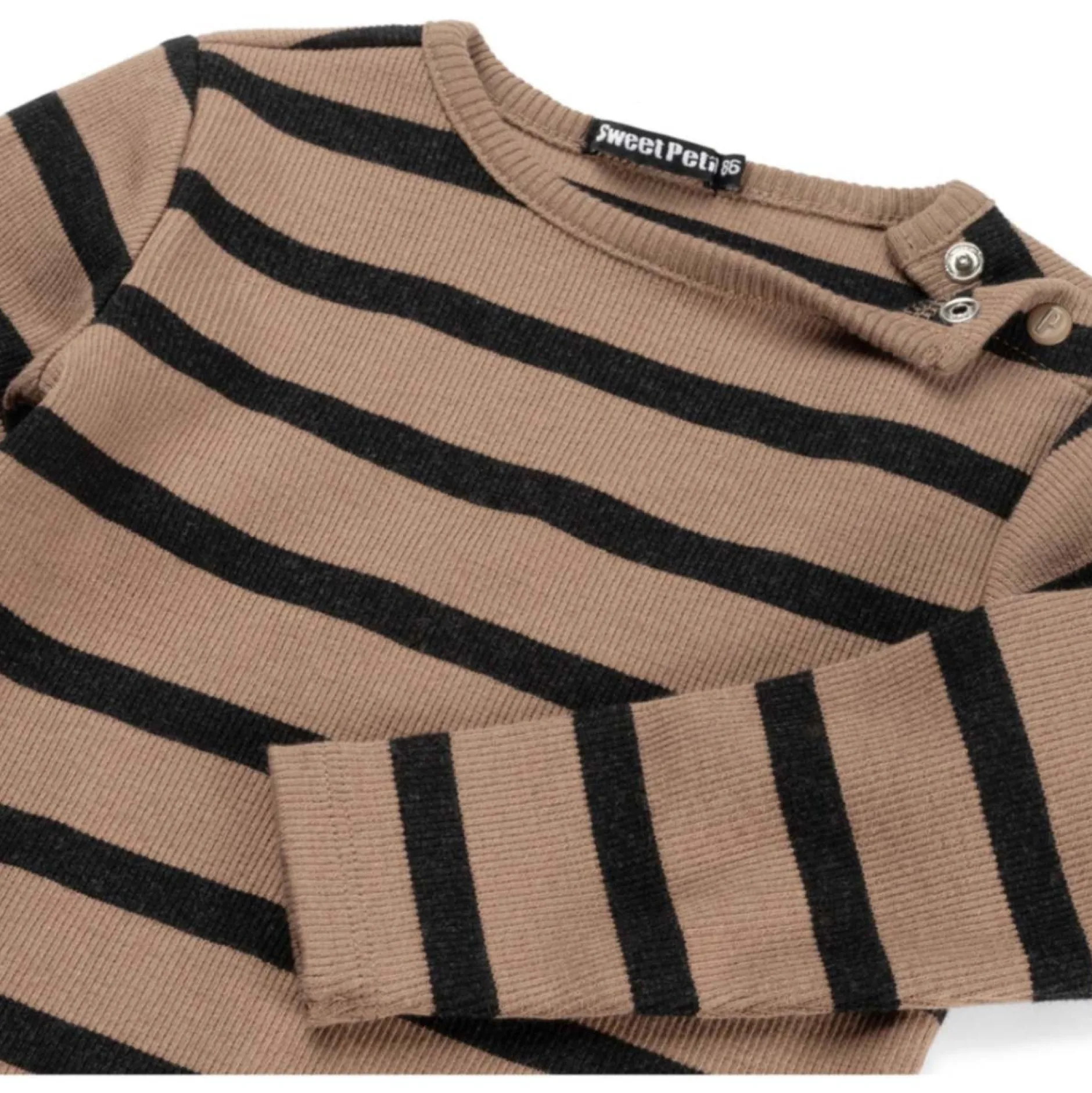 Shirts & Blouses|Shirts & Blouses*Sweet Petit peuter shirt Sepp lange mouwen strepen taupe Taupebrown
