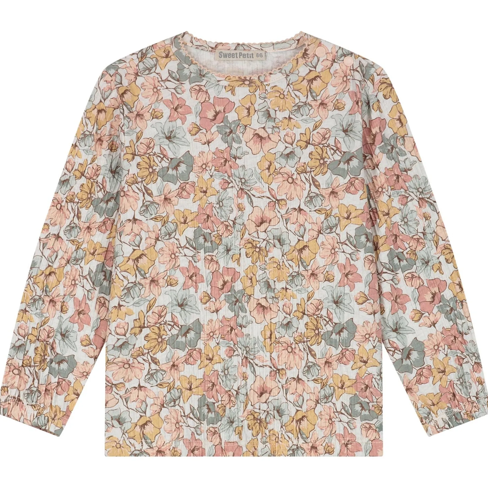 Shirts & Blouses|Shirts & Blouses*Sweet Petit peuter shirt Lin lange mouwen bloemen beige Soft Ecru Melange