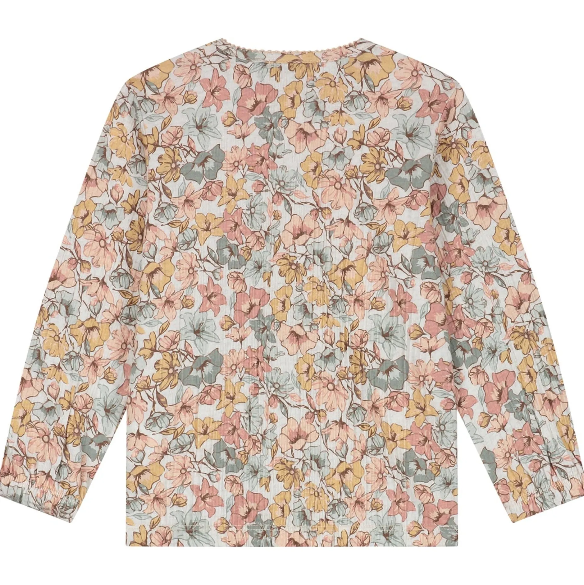 Shirts & Blouses|Shirts & Blouses*Sweet Petit peuter shirt Lin lange mouwen bloemen beige Soft Ecru Melange