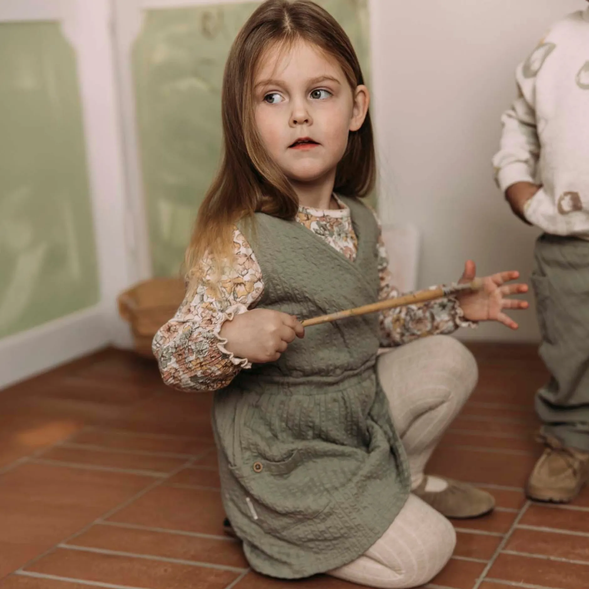 Shirts & Blouses|Shirts & Blouses*Sweet Petit peuter shirt Lin lange mouwen bloemen beige Soft Ecru Melange