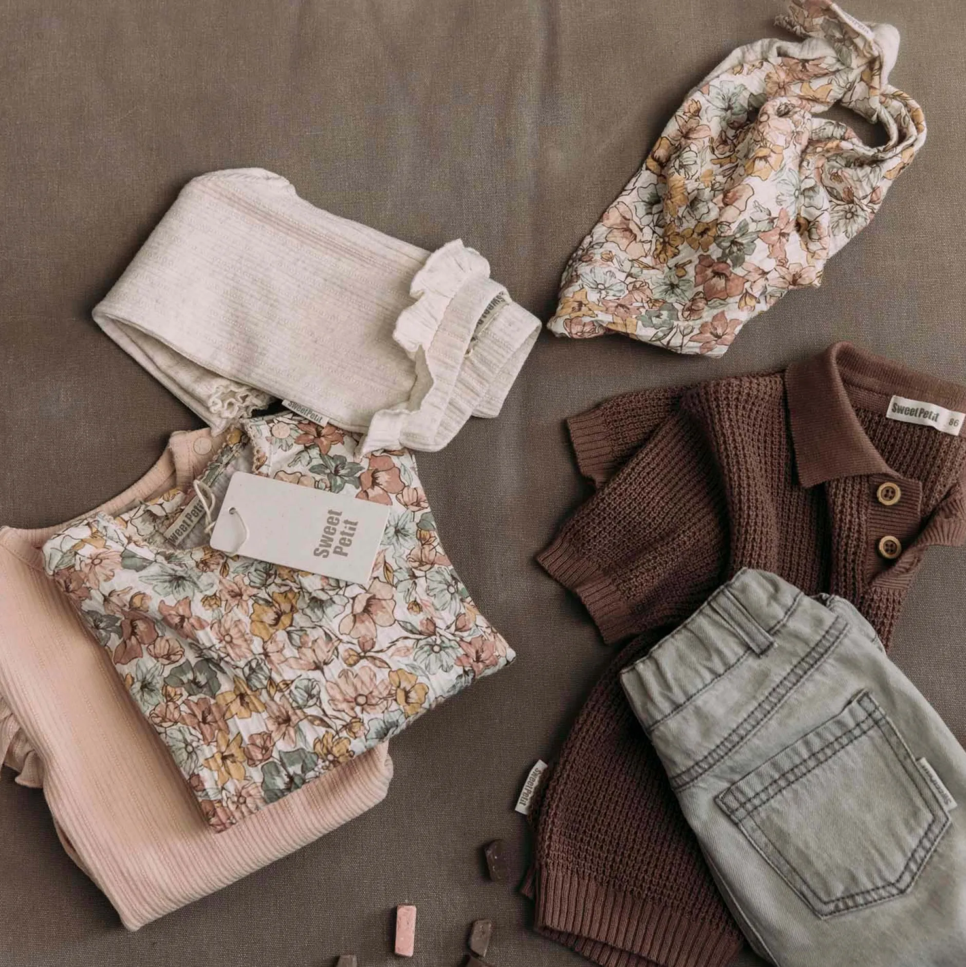 Shirts & Blouses|Shirts & Blouses*Sweet Petit peuter shirt Lin lange mouwen bloemen beige Soft Ecru Melange