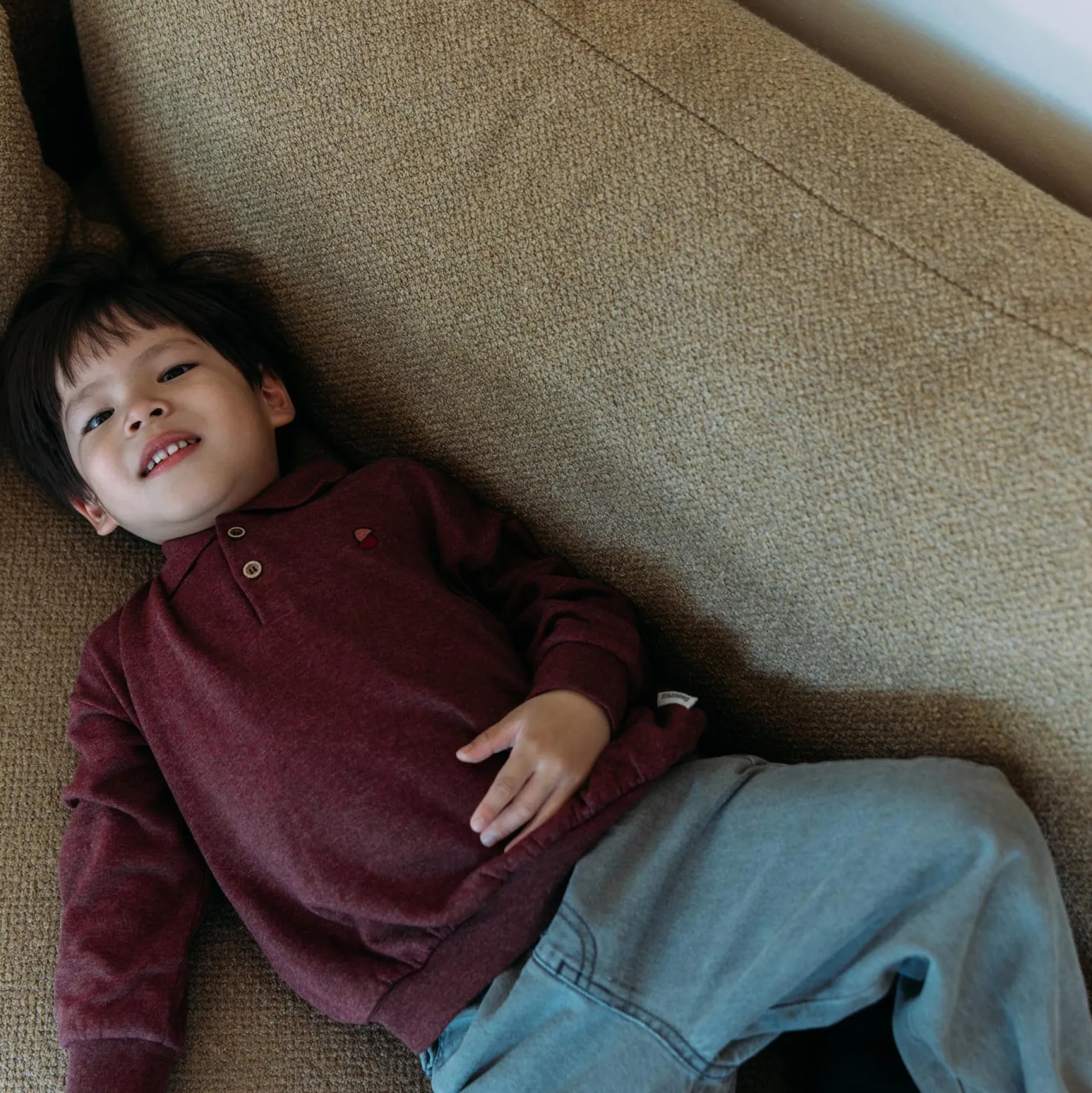 Truien & Vesten|Truien & Sweaters*Sweet Petit peuter sweater Pim lange mouwen effen rood Red Brown