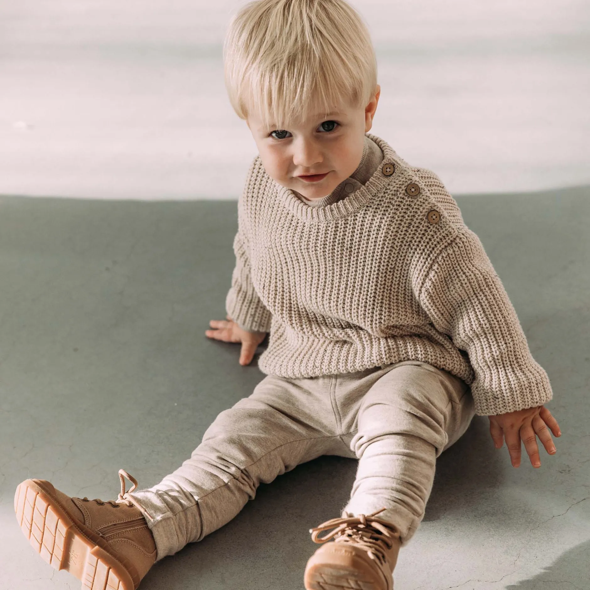 Truien & Vesten|Truien & Vesten*Sweet Petit peuter trui Charlie lange mouwen melee beige Soft Ecru Melange