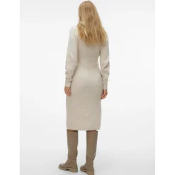 Jurken & Rokken*Vero Moda Maternity VERO MODA zwangerschapsjurk lange mouwen effen beige Light Ecru