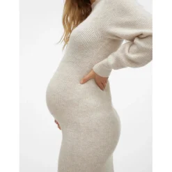 Jurken & Rokken*Vero Moda Maternity VERO MODA zwangerschapsjurk lange mouwen effen beige Light Ecru